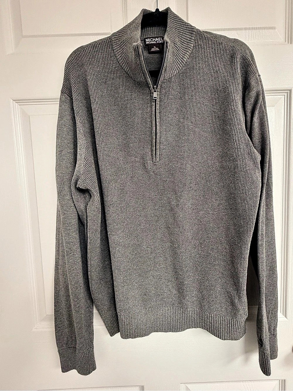 Michael Kors Men's Quarter-Zip Waffle-Knit Sweater Gray XL